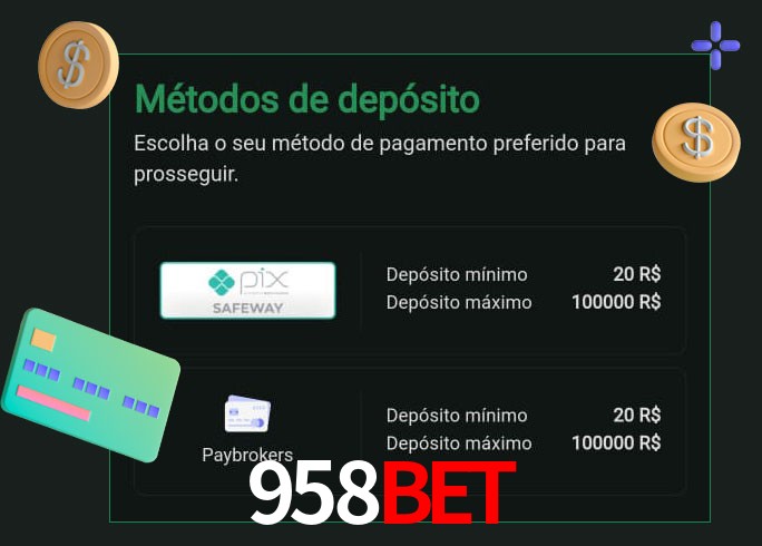 O cassino 958Bet oferece uma grande variedade de métodos de pagamento